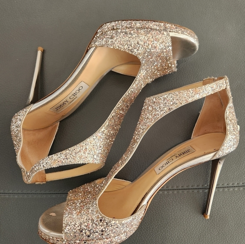Jimmy Choo Lana glitter sandal, pink metallic, sz 10
